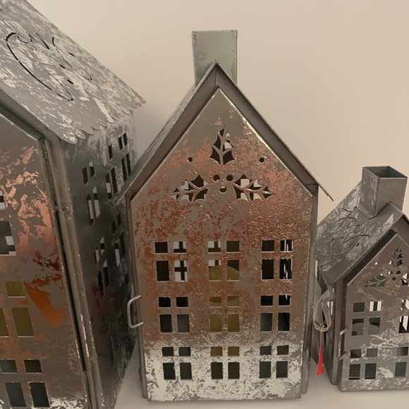 Martha Stewart Christmas Galvanized Lighted Decor House Town Village Set Of 3 - Picture 2 of 9